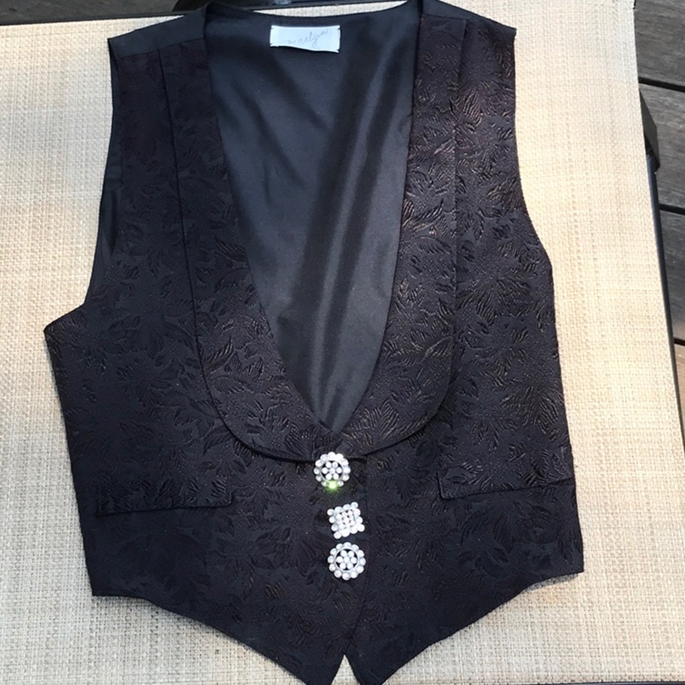 Women’s Black Vest with Rhinestone Buttons
